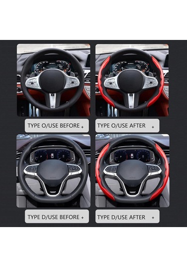 Yifomall Evrensel 15 İnç Karbon Fiber Direksiyon Kılıfı - Kaymayı Önleyen Ve Kolay Takılır Kırmızı Kırmızı