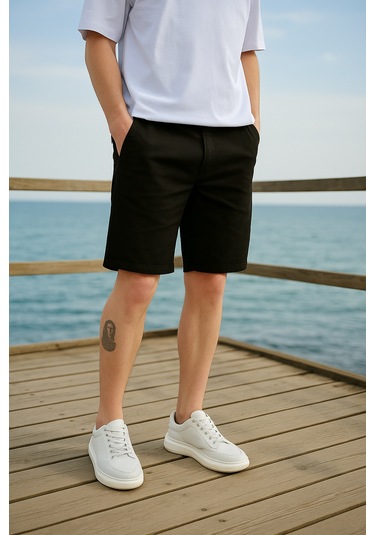 Pobudo Siyah Renk Pamuk Kumaş Chino Erkek Şort 2025-1785 Siyah
