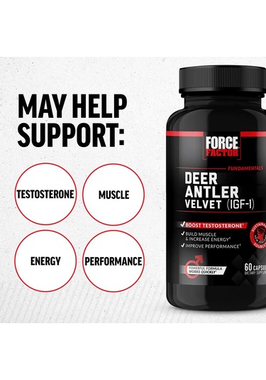 Force Factor, Deer Antler Velvet Testo Igf-1 , 60 Capsules