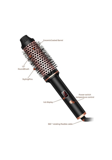 Termal Fırça 1.5 Inç Isıtmalı Kıvırma Fırçası Seramik Bukle Siyah