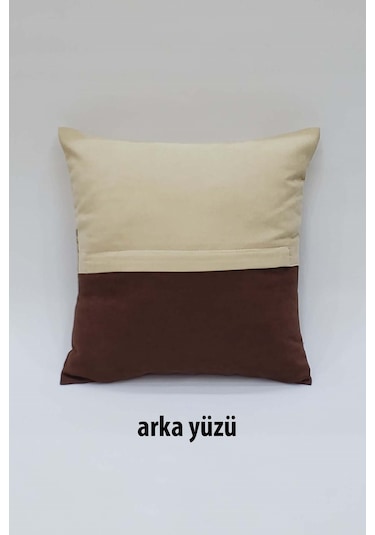 Bordür Kırlent Kılıfı Kahve Ve Krem