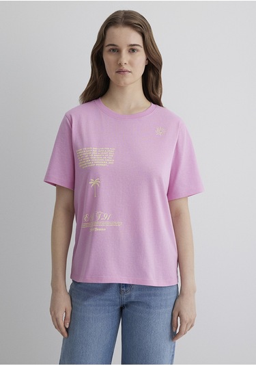 Mavi - Baskılı Pembe Tişört 1613174-70972 Pembe