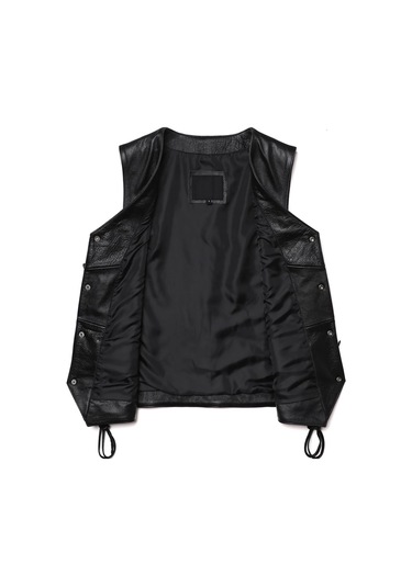 Yanları Deri Ip Bağlamalı Zik Yelek Hakiki Deri