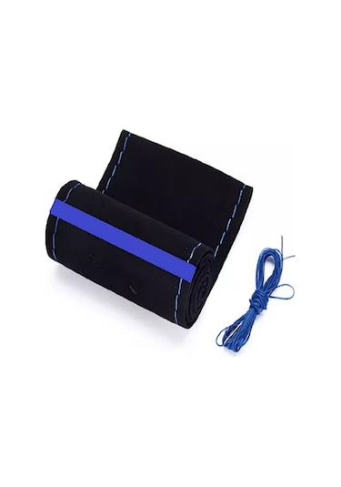 Opel Astra H Dikmeli Direksiyon Kılıfı Alkantra Mavi Yüzüklü