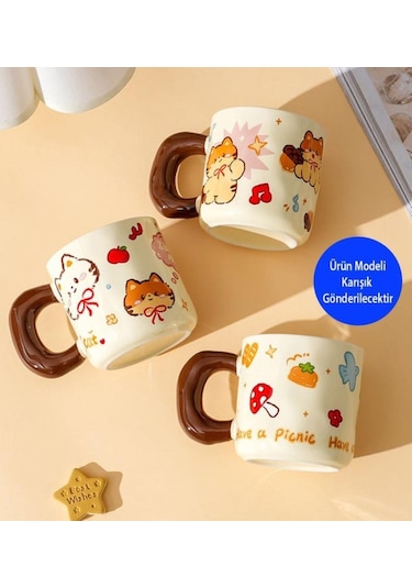 Tatlı Kedi Temalı Seramik Kupa-461 Çok Renkli