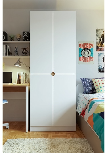 Star 4 Kapaklı Mdf Kapaklı Gardırop Beyaz