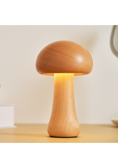 Geeroyoo Ahşap Mantar Şekilli Led Gece Lambası, Doğal Ahşap Dekoratif Masa Lambası, Bebek Odası Için Rahat Isık, Kız Çocuk Hediyesi Usb Girişli Büyük Boy A Modeli