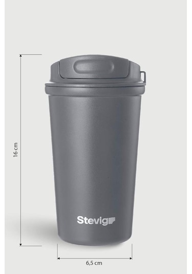 Stevig 4 Work Flip Open Coffee Mug Çelik Termos 400 Ml Grey St-251 Gri