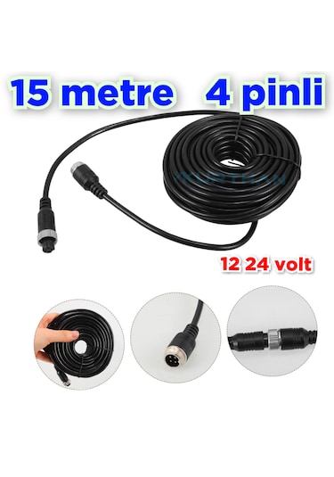 4 Pinli 15 Metre Ticari Araç Kamera Kablosu 12-24 Volt