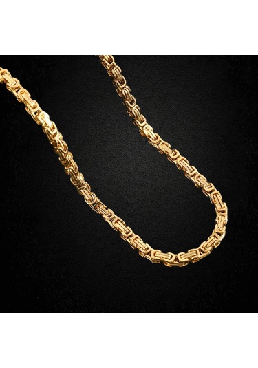 Çelik Kolye Kral Zincir Model 0.5 Mm 55 Cm Bizans Bağlantı Altın Sarısı Gold Gold