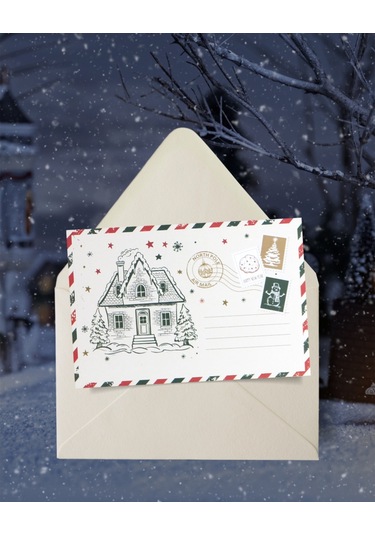 Yılbaşı Ev Temalı Kartpostal Ve Zarf Seti, Yeniyıl, Noel, Tebrik
