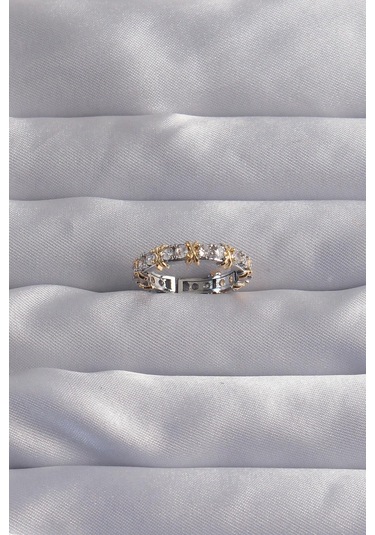 Pirinç Gümüş Renk Zirkon Taşlı Xoxo Model Ayarlamalı Yüzük Bronz