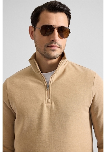 Süvari Bej Regular Düz Yarım Balıkçı Yaka Sweatshirt Ssw2013700001-bj3 Bej
