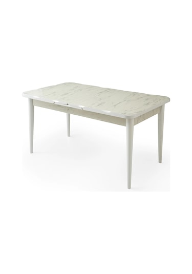 Marmo Kütük Ortadan Açılır Büyüyen Yemek Masası Mermer Desenli 90x160cm Beyaz