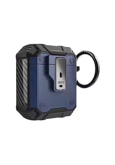 Talazan Air-pods Airbag 35 Darbelere Karşı Dayanıklı Düğmeli Kılıf-mavi Mavi