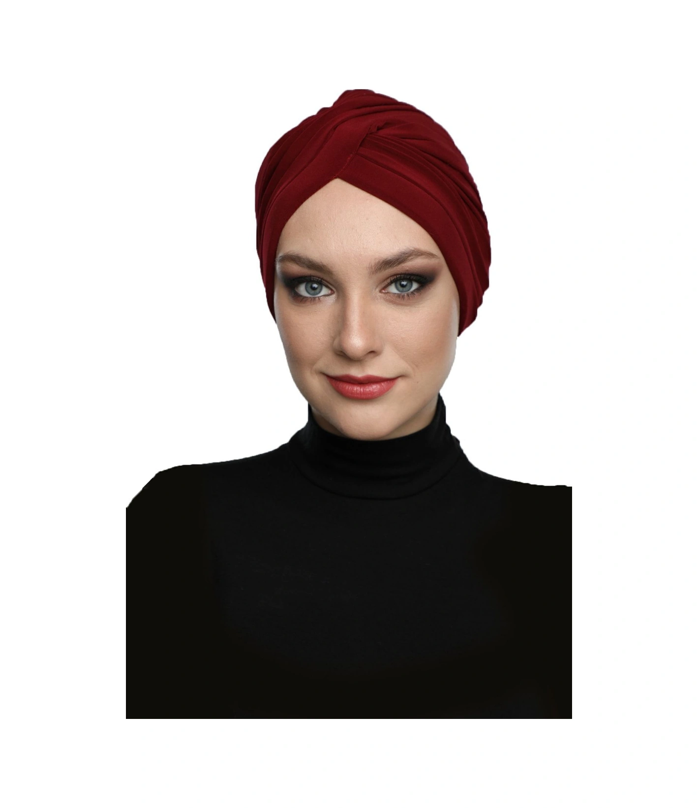 Çapraz W Nervürlü Ensesi Bantlı Bordo Hazır Türban Tesettür Havuz Bonesi Bordo