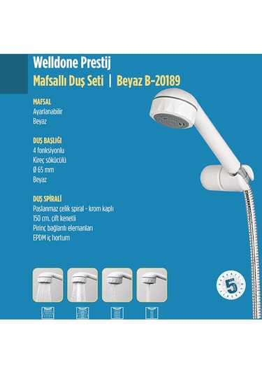 Welldone Prestij Mafsallı Duş Seti Beyaz