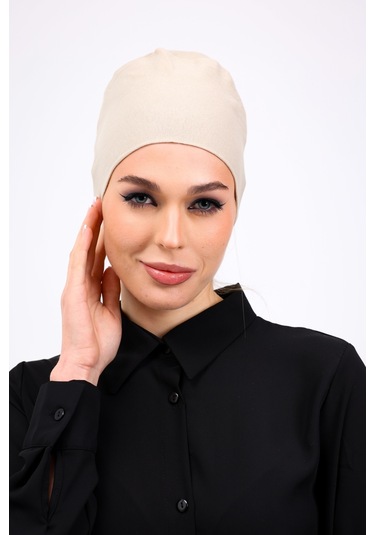 Kaymayan Krem Bone Silikonlu Kaymaz Dikişsiz Kadın Tesettür Bağlamalı Açık Vizon - Bej Krem