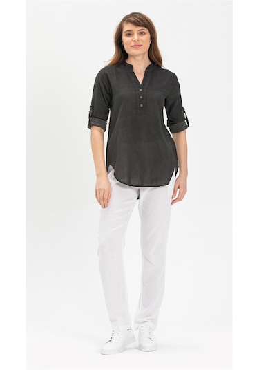 Uzun Kol Şile Bezi Akasya Bluz Füme Fm