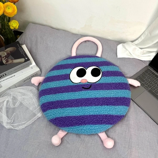 Elmpaly Mavi-mor Çizgili Yuvarlak Ofis Minderi, Çıkarılabilir Yıkanabilir 14.96inç Mavi-mor Çizgili Boyut