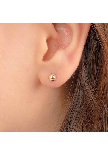 Altın Küpe - 14 Ayar Altın Minimal Top Küpe Sarı