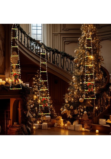 Moveevo Noel Baba Merdiven Tipi Led Işık Dizisi, Dışarıda Kullanılabilir, Su Geçirmez, Çatı装饰ı, Renkli Noel Dekorasyon Işıkları, 5000 Lumen Parlaklık, 5000 Saat Ömür Süresi Diğer