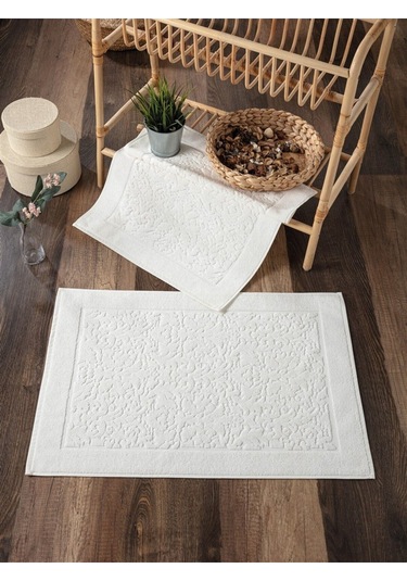 %100 Pamuklu 2'li Ayak Havlusu-damask Desen Ekru