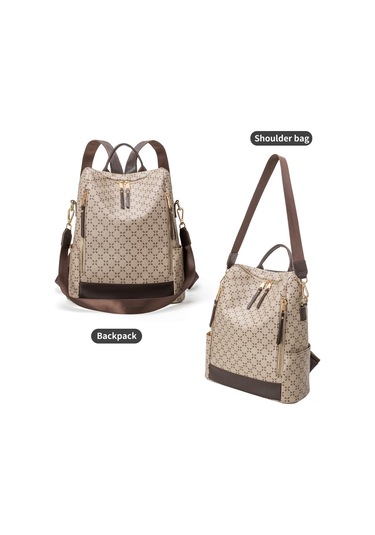 Springsun Çift Kullanimlı Tek Omuz/çift Omuz Çanta - Geniş Hacimli, Gömlekli, Baskılı Desenli, Fantezi Tüy Rengi, Kayıp Engellendiği, Çok Bölmeli, Reçine Materyal, 3d Dış Torba Bej - Kahverengi