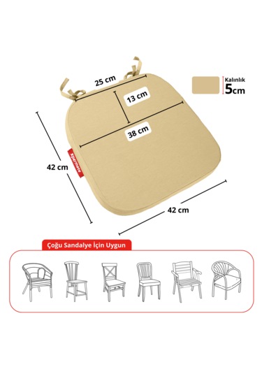 Xpermate 6'lı Standartfit Oval Sandalye Minderi 42x42x5 Bej
