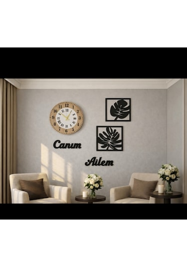 Duvar Saati 40 Cm Çiçekler 30 Cm Canım Ailem Temalı No30021 Çok Renkli