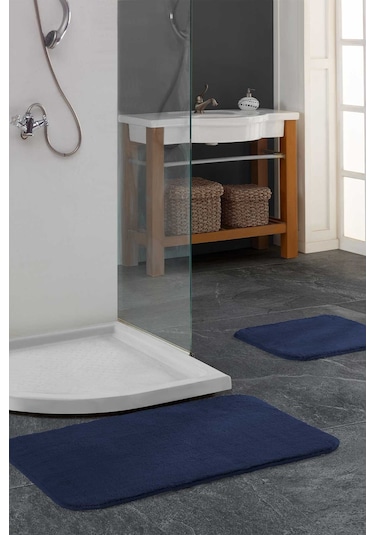 Elart Banyo Paspas Takımı 2li kaydırmaz tabanlı peluş doly lacive Lacivert