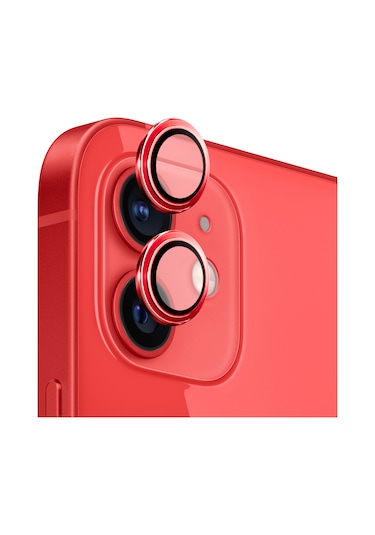 Safeus Safir Temperli Kamera Lens Koruyucu Apple Uyumlu iPhone 12 Ve Mini İle Kırmızı