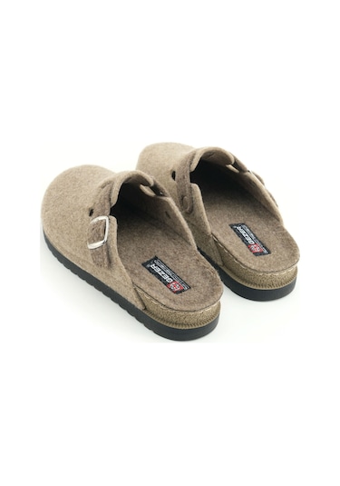 Gezer Kadın Kışlık Rahat Taban Tek Toka Ayarlanabilir Keçe Ev Bahçe Terlik Bej