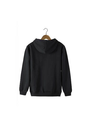 Terapi Men Erkek Siyah Kapüşonlu Kanguru Cepli Basic Hoodie Sweatshirt Siyah