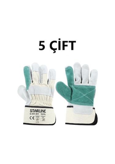 5 Çift Takviyeli Deri Eldiven Starline E-051-by 10 Xl Beden
