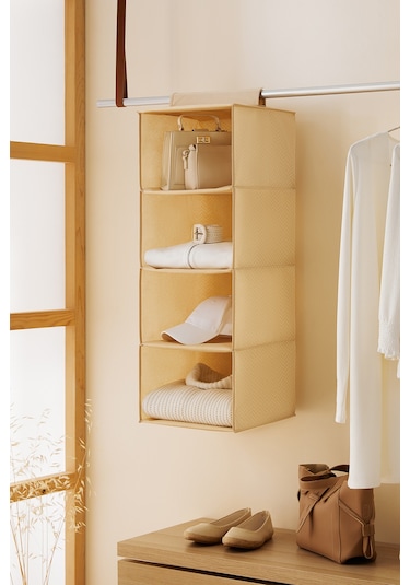 Ocean Home Textile 4 Katlı Bej Balıksırtı Dolap İçi Düzenleyici 30 x 30 x 80 cm