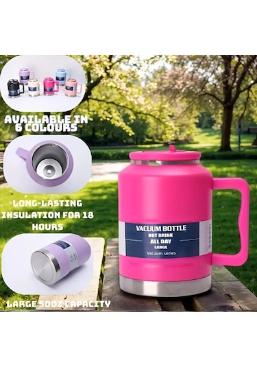Maxaccess Pink Color 50oz Paslanmaz Celik Vakumlu Termos Matara Sap Agizlik Sizdirmaz Pembe Renk