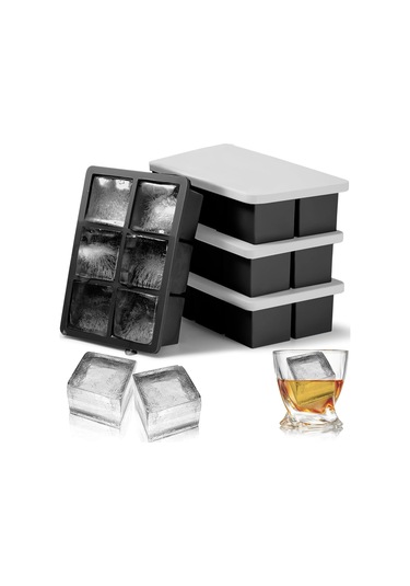 Skycity 4'lü Büyük Silikon Kare Buz Kalıbı Seti - Kokteyller İçin Dayanıklı Ve Şık Ev Mutfak Aletleri Siyah