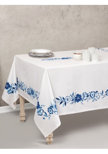 Cotton Box Pano Baskılı Masa Örtüsü Violet Mavi 170x170