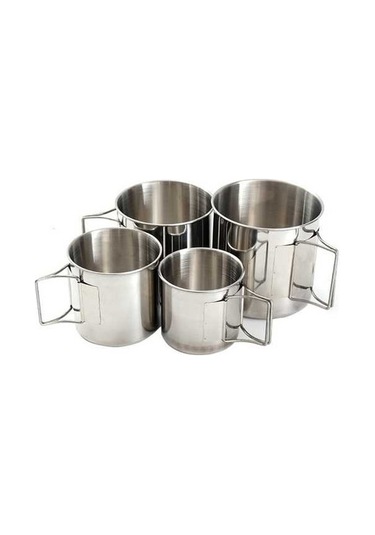 Pazly Cbtx 4'lü Açık Bardak Seti, 304 Paslanmaz Çelik, Katlanır Kase, Taşınabilir Küçük Boy Gümüş