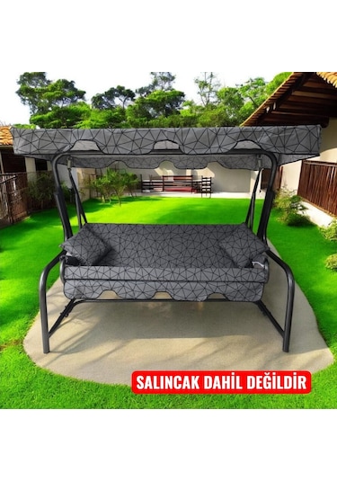 3 Kişilik Salıncak Lüks Kılıf Seti 10cm Süngerli Gri Örümcek Desen