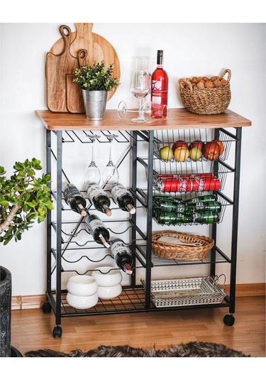 Tekerlekli Raf Mutfak Bangosu Şaraplık Kahve Köşesi 5195