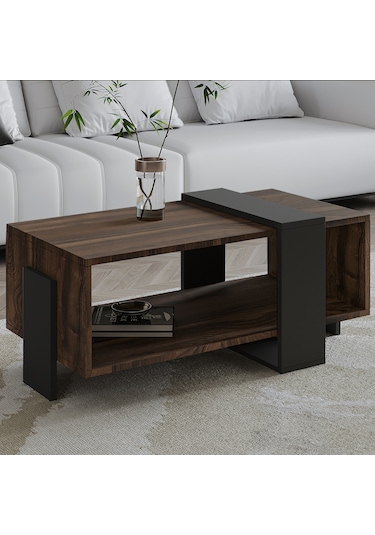 Meleni Orta Sehpa 90 Cm Modern Tasarım Raflı Ceviz/antrasit