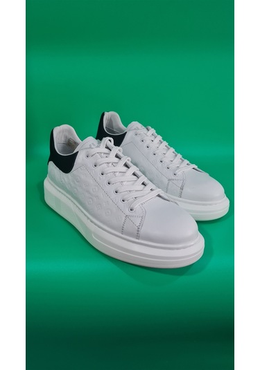 Marcomen Bağcıklı Lv Model Baskılı Kalın Düz Taban Sneaker Ayakkabı 21006 Beyaz Siyah