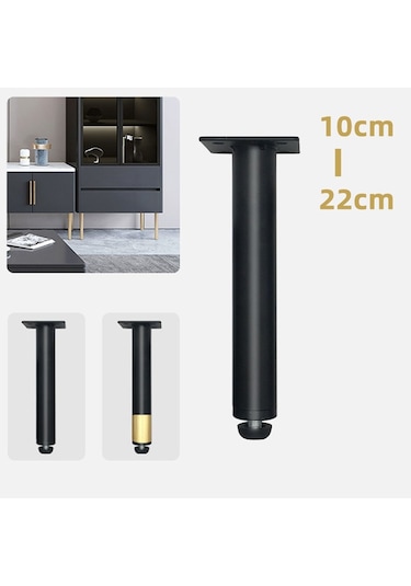 Ayar Pedli Metal Mobilya Destek Ayakları, Yükseklik: 13.5cm Siyah Altın Siyah Altın