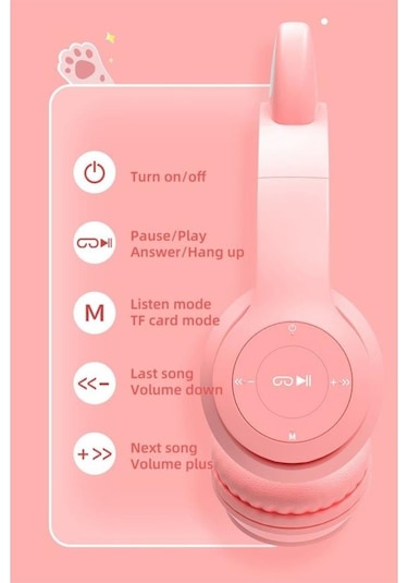 Peeq P47M Katlanabilir Kedi Kulak Kablosuz Bluetooth Kulak Üstü Kulaklık