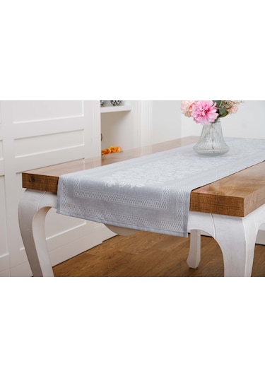 Finezza Lola Jakar Polyester Kumaş Gri Runner 45x150 cm - 1413