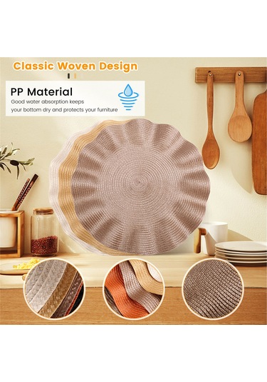 6 Adet 38 Cm Yuvarlak Amerikan Servisi, Dokuma Tasarım, Isıya Dayanıklı, Kaymaz, Diğer