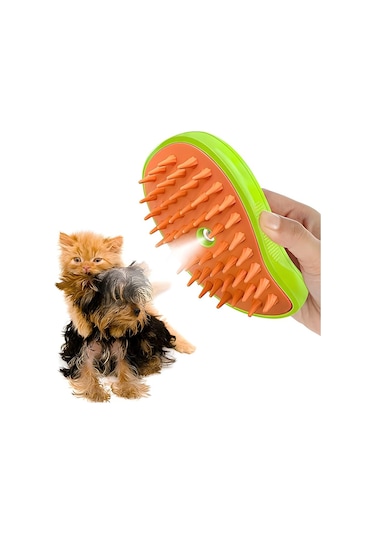 Justie Pet Buharlı Kedi Tarağı Buharlı Kedi & Köpek Yıkama Fırçası Turuncu - Yeşil