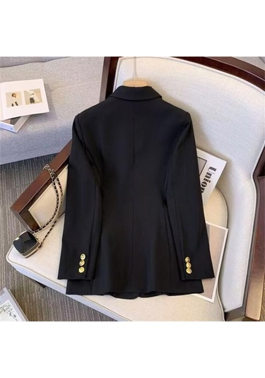 Kadın Blazer Ol Tarzı İşe Gidip Gevşek Düz Renk Kruvaze Uzun Kollu Yaka Çentik Yaka Cepler Resmi İş Ceket Pembe